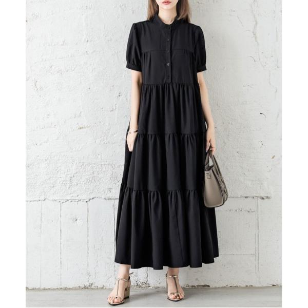 ワンピース パフ袖ティアードワンピース