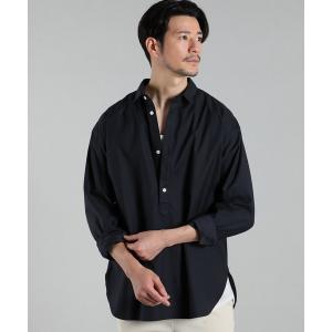 シャツ ブラウス メンズ バックサテン ショートカラー プルオーバーシャツ