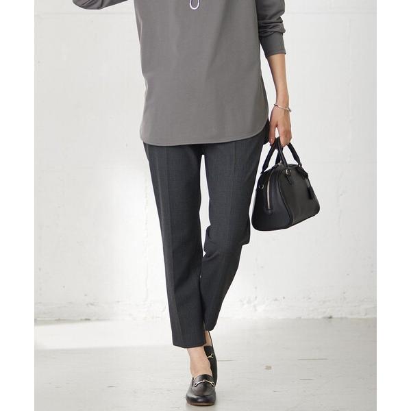 パンツ 「洗える」T/Rアルガンシルク チェック テーパード パンツ レディース