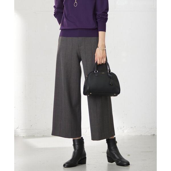 パンツ 「洗える」T/Rアルガンシルク チェック ワイド パンツ レディース