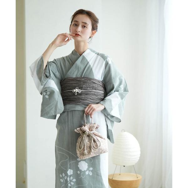 浴衣 京鹿の子絞り浴衣3点セット utatane 豆がら茶に花 伝統工芸士 清江和雄 有松染め レデ...