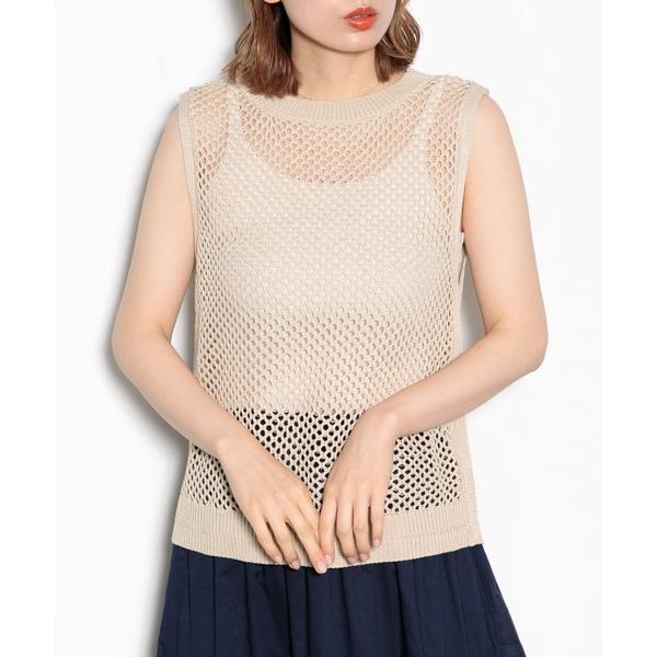 ニット セーター 「ARC」メッシュ編みノースリニット レディース