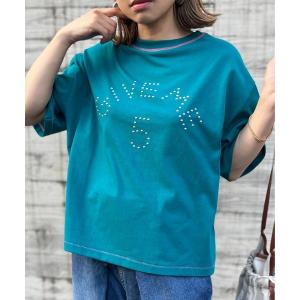 tシャツ Tシャツ レディース 配色ステッチ シルバー スタッズロゴTシャツ｜zozo