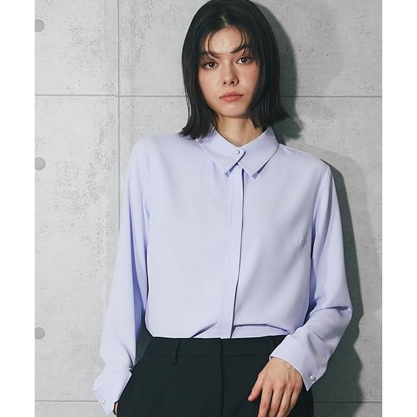 ブラウス シャツ ワンポイントビジューボタン長袖ブラウス レディース