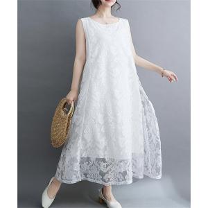 ワンピース ノースリーブマキシ丈レースワンピース