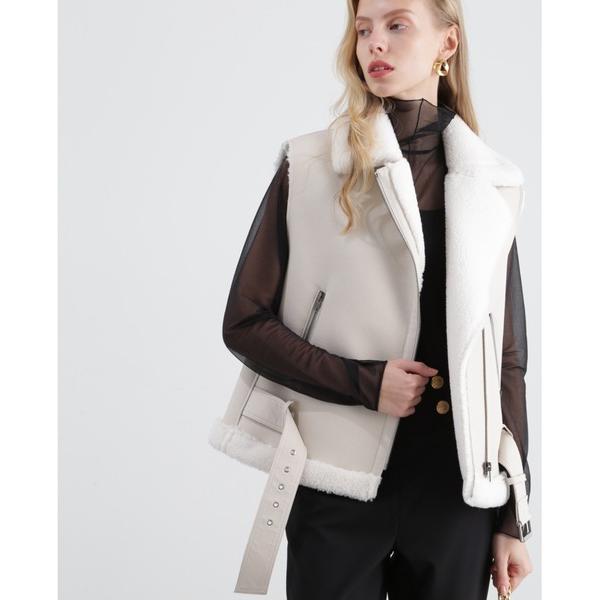 ムートンコート ボアコート フォームートンライダースベスト レディース