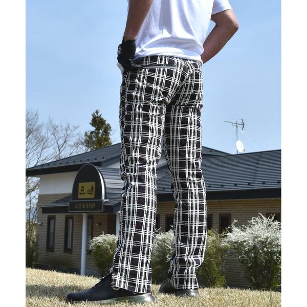 ゴルフ レトロ チェック 柄 ストレッチ スリット 入りゴルフウェアパンツ メンズ