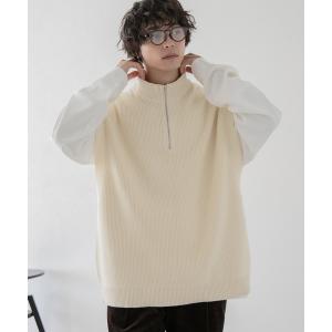 ベスト ハーフジップ/モックネックニットベスト