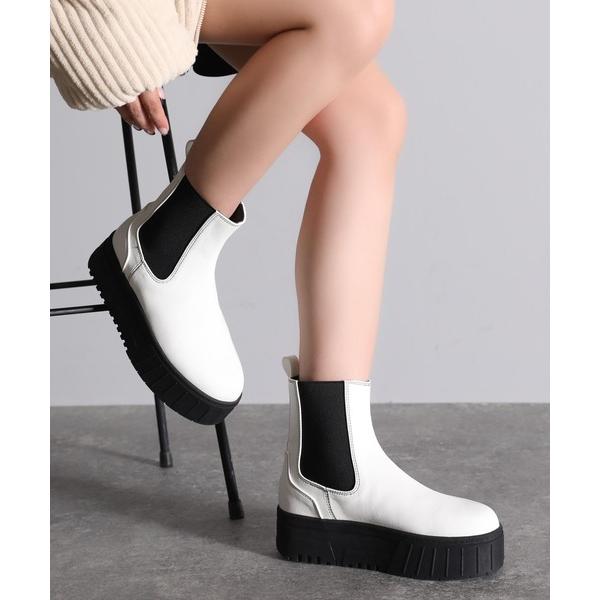 ブーツ 「JaVaジャバ コラボ」冬のトレンドアイテム！厚底ソールサイドゴアチェルシーブーツ レディ...