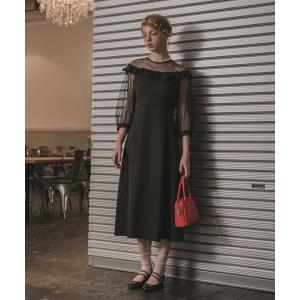 ドレス 「BONLECILL noir」ドットチュールドッキング ラッフルドレス