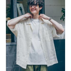 シャツ ブラウス メンズ 刺繍レースシアー/オープンカラーシャツ｜zozo