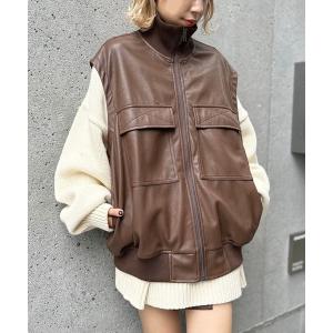 ジャケット ライダースジャケット フェイクレザーMA-1スタンドベスト