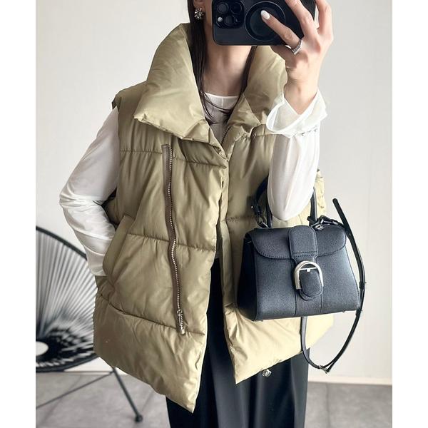 ダウンベスト ベスト ジップ付き 高機能 ボリューム ハイネック 中綿 ダウンベスト レディース