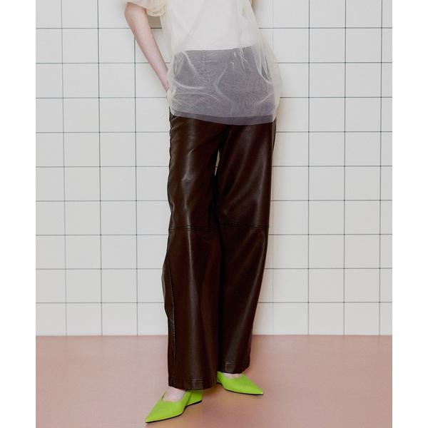 パンツ Washed Vegan Leather Wide Straight Pants/ウォッシュ...