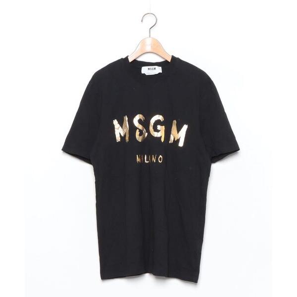 「MSGM」 半袖Tシャツ S ブラック×ゴールド メンズ