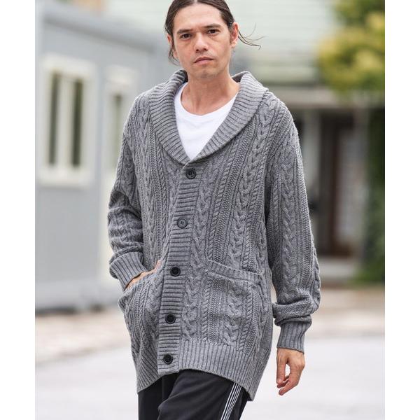 カーディガン mcg3295- ショールカラーケーブルカーディガン メンズ