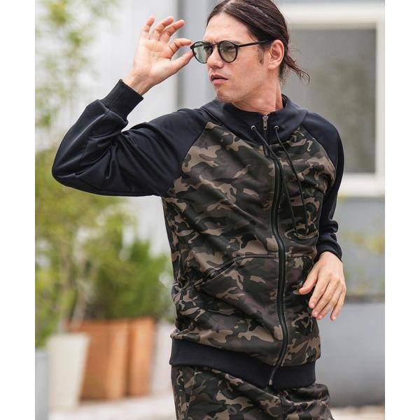 パーカー mpa3226- カモフラージュ切り替えジャージジップパーカー メンズ