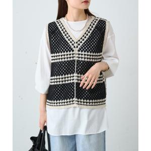 ベスト 配色カギ針編み風ベスト