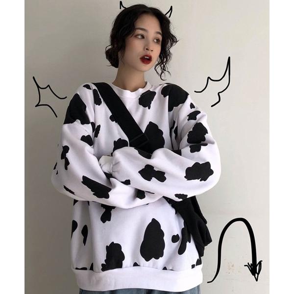 トレーナー スウェット ダルメシアン柄 オーバーサイズ ビッグシルエット クルーネック スウェット ...