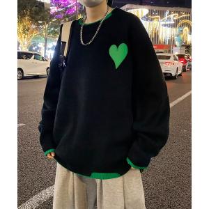 セーター ニット オーバーサイズ ハート シンクン アシンメトリー ロングスリーブ ニット セーター メンズ レディース