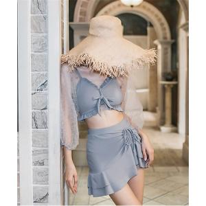 水着 フロントリボンのフェミニンスプリットスイムウェア