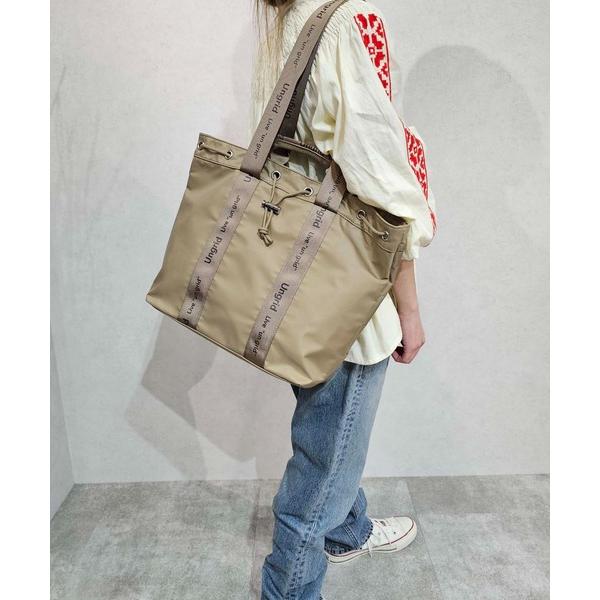 トートバッグ 「Ungrid/アングリッド」ナイロン ロゴテープ　牛革ハンドル　2WAY 巾着トート...