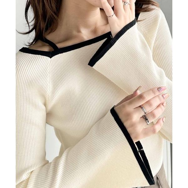 ニット セーター 「mily bilet」大人に色っぽく。2wayクロスストラップ袖フレアリブニット...