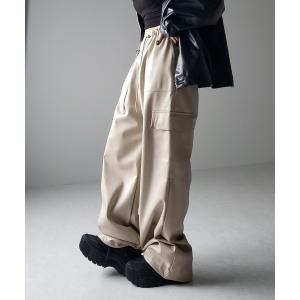 パンツ カーゴパンツ 「 ４size／２color 」２WAY フェイクレザーワイドカーゴパンツ