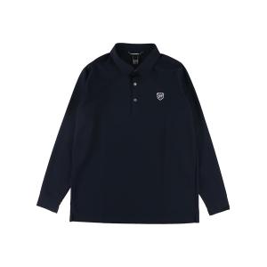 サイズ：M AND PER SE アンパスィ  半袖ポロシャツ ワッペン ボタンダウン ロゴ総柄 ネイビー系 [240101426343] ゴルフウェア メンズ ストスト AND PER SE アンパスィ 半袖ポロシャツ ワッペン ボタンダウン