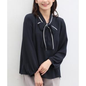 シャツ ブラウス 配色ボウタイブラウス レディース