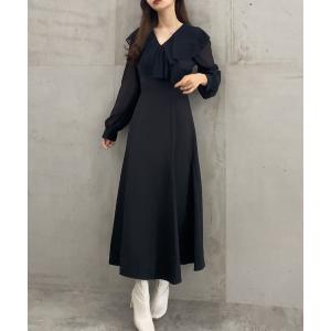 ワンピース フリルカラーフレアワンピース