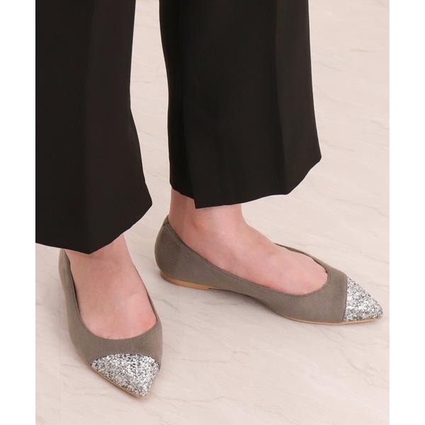 パンプス アニマル柄/グリッターコンビフラットシューズ