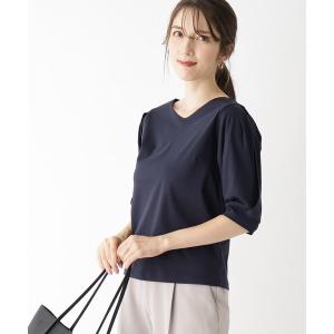レディース tシャツ Tシャツ ラップスリーブVネックトップス/コットン100％「接触冷感/洗濯機洗い可」