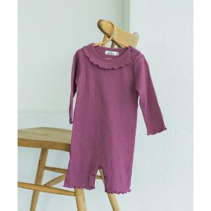 ベビー服 リブ素材 無地 花柄 メローフリルロンパース