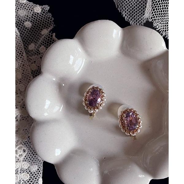 イヤリング 「malle la brocante/マルラブロカント」宝石質アメジストとヴィンテージパ...