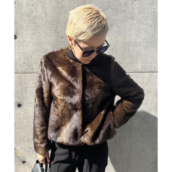 ジャケット ノーカラージャケット フェイクミンクノーカラージャケット レディース