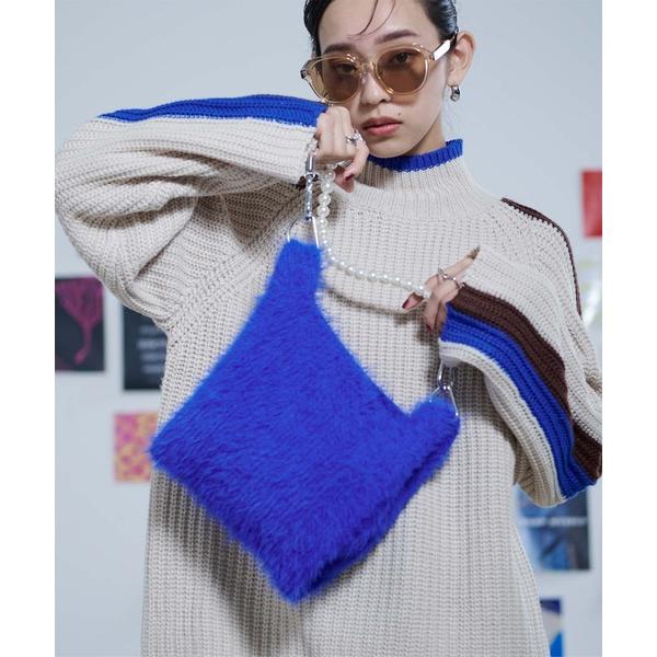 ハンドバッグ パールハンドルシャギーニットバッグ