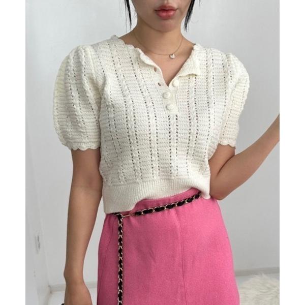 ニット セーター 薄手編み半袖ニット レディース