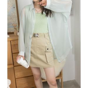 ブラウス シャツ 光沢感のある素材で高見え♪ ボリュームスリーブシャイニーシアーシャツ レディース