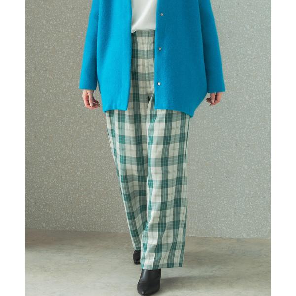 ワイドパンツ パンツ カラーチェックワイドパンツ レディース