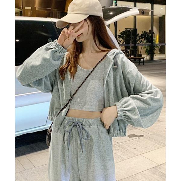 パジャマ ルームウェア 3点セットルームウェア クロップド丈パーカー＆ミニキャミソール＆フルレングス...