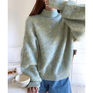 ニット セーター 「mily bilet」大人の萌え袖にキュン！ミックス糸指穴モックネック シャギープルオーバー レディース