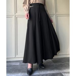 スカート ベルト付きウエストサイドスリットプリーツスカート レディース