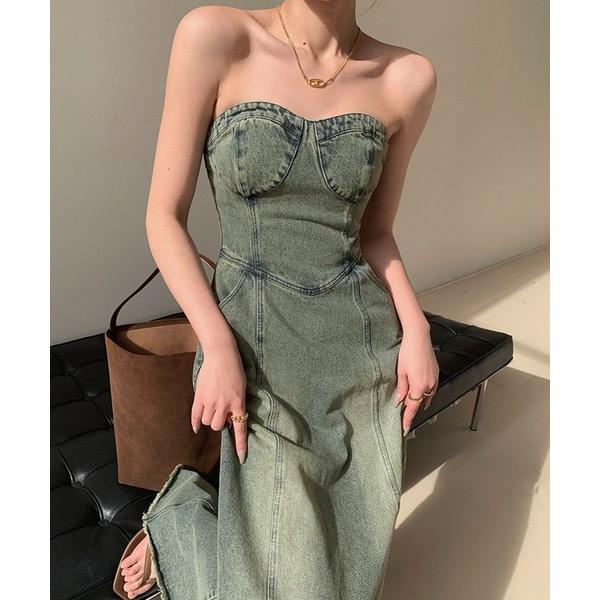 ワンピース ベアトップデニムワンピース