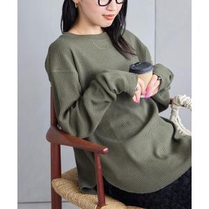 tシャツ 限定展開　ワッフル クルーネック チュニック プルオーバー レディース