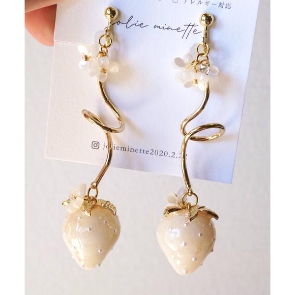 イヤリング jolie minette/ゆらゆら いちご お花 デザイン イヤリング レディース