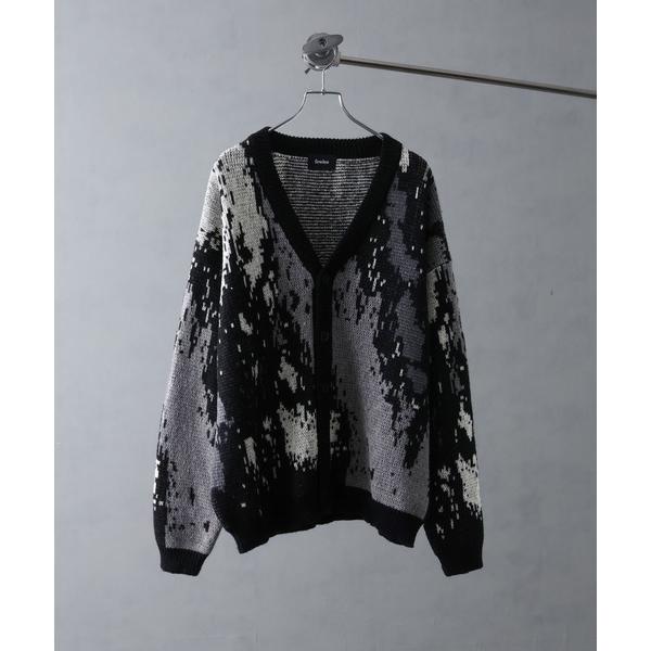 カーディガン 総柄モヘアライクニットVネックカーディガン メンズ レディース