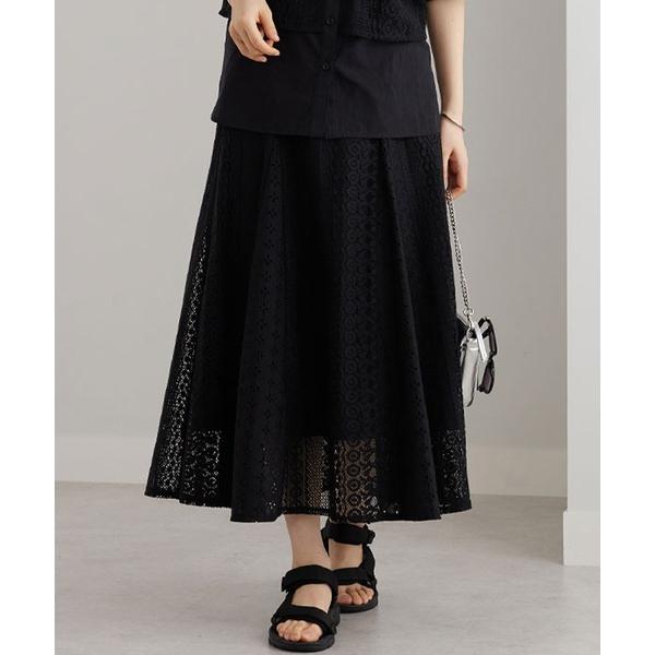 スカート レース切替デザインフレアースカート