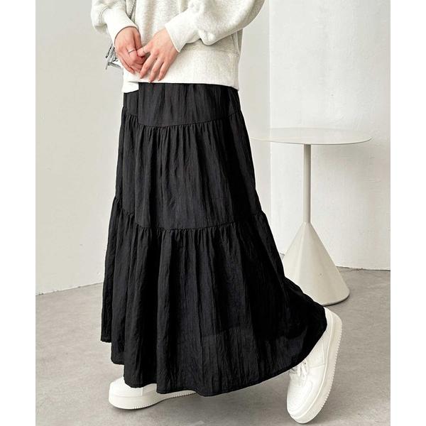 スカート ワッシャーボリュームティアードスカート