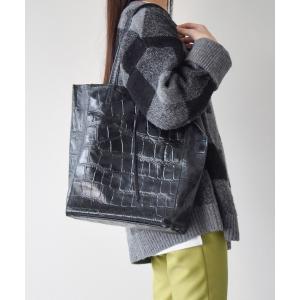 トートバッグ 「ANDREA CARDONE」ファスナー付き型押しレザートートバッグ(Q36608) レディース